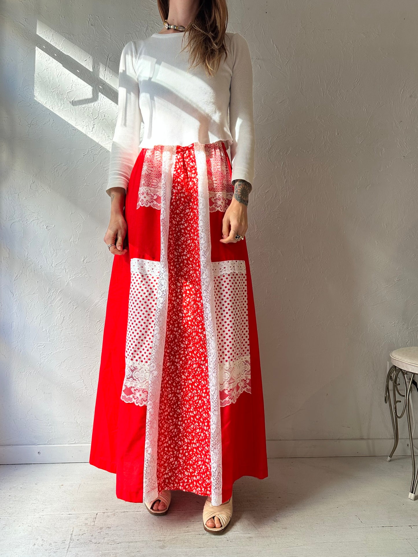 Vintage Handmade Red Maxi Skirt / Small