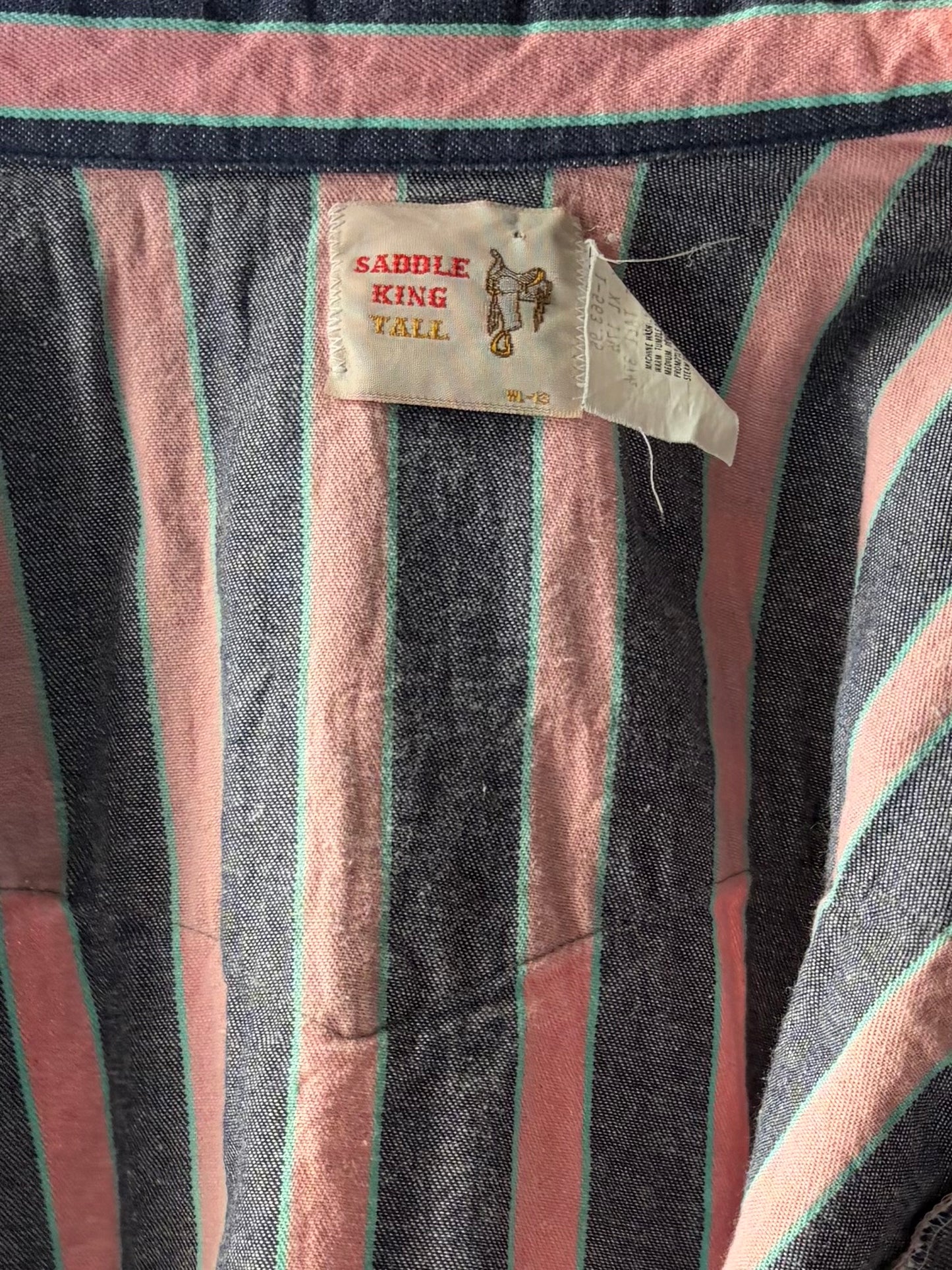 90s 'Saddle King' Pink Stripped Retro Western Button Up Shirt / Vintage 1990s Cowboy Work Wear Shirt / XL