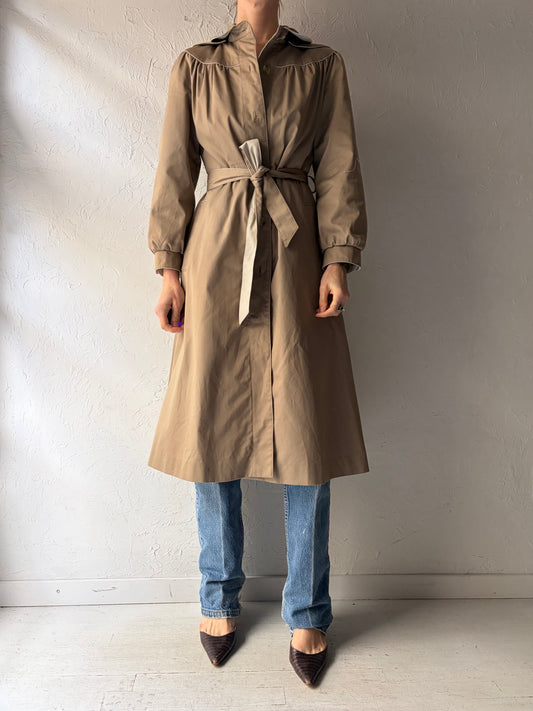 80s 'ICI' Vintage Beige Hooded Sping Trench Coat / Small