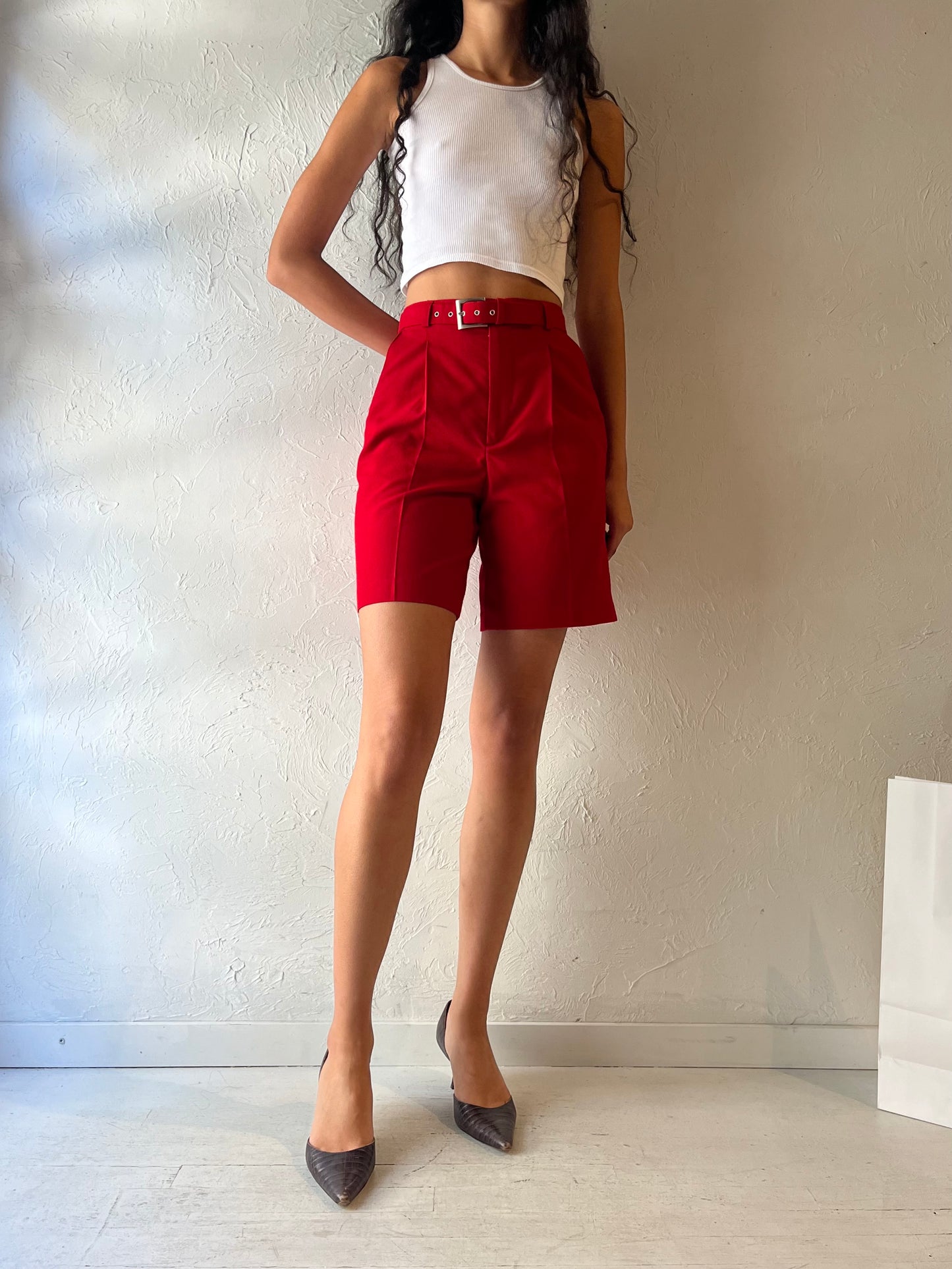 90s 'Laura Petites' Red Dress Shorts / Small