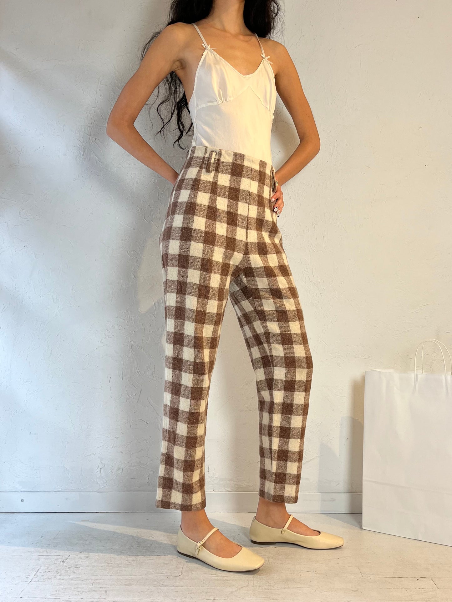 Vintage Handmade Wool Gingham Trousers / Medium