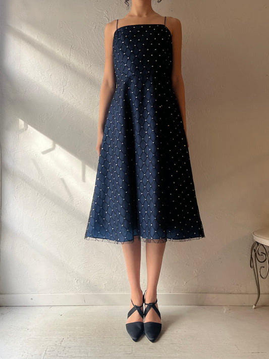 90s 'Jessica Howard' Navy Blue Formal Dress / Small - Medium