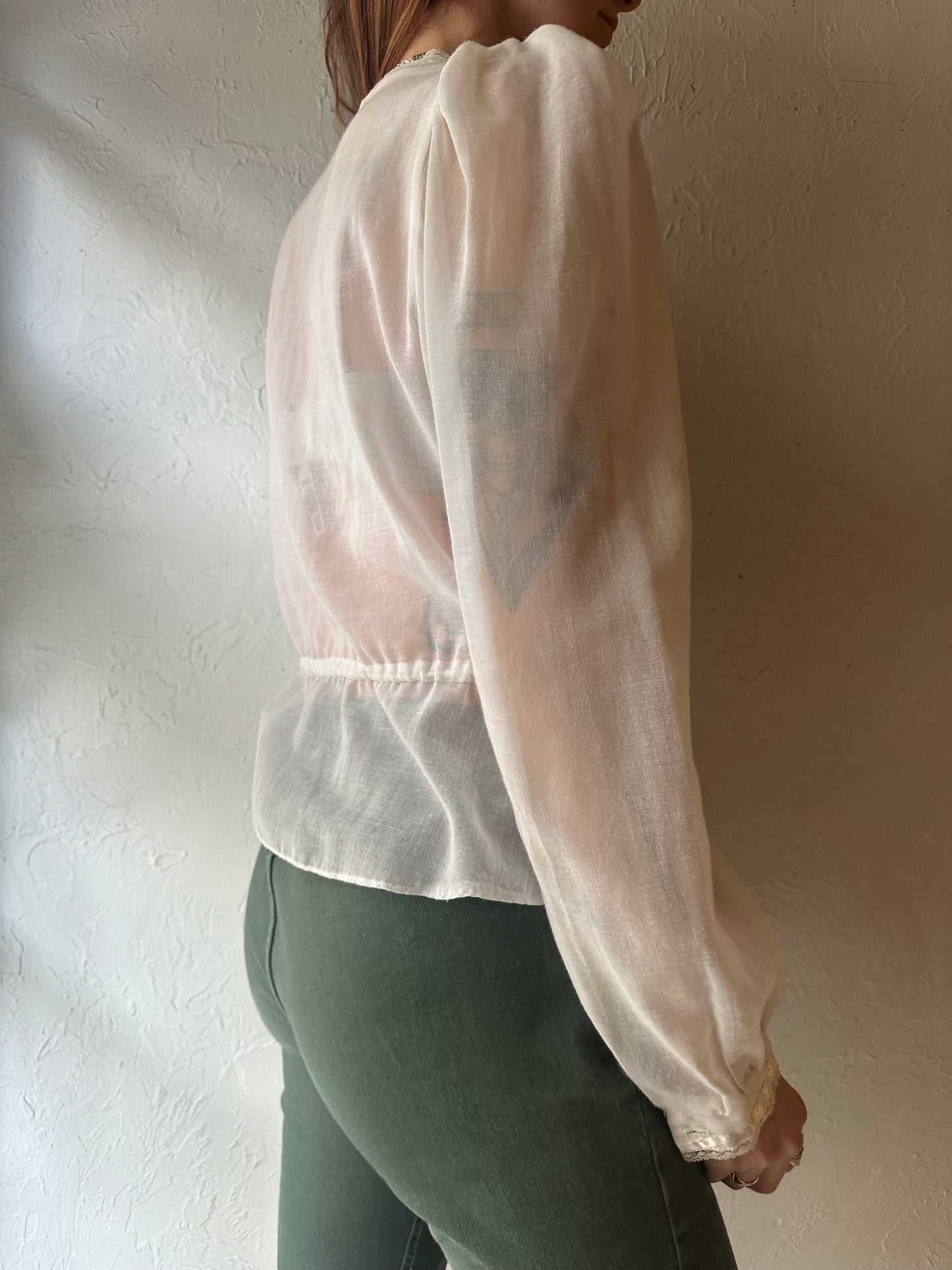 70s 'Gunnie Sax' White Sheer Blouse / Small