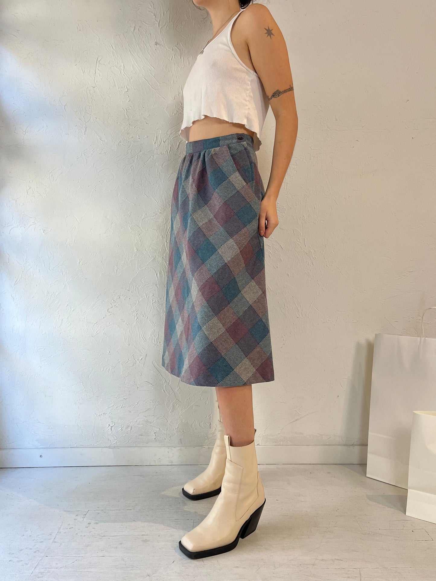 90s 'Beaujolais' Plaid Midi Skirt / Small