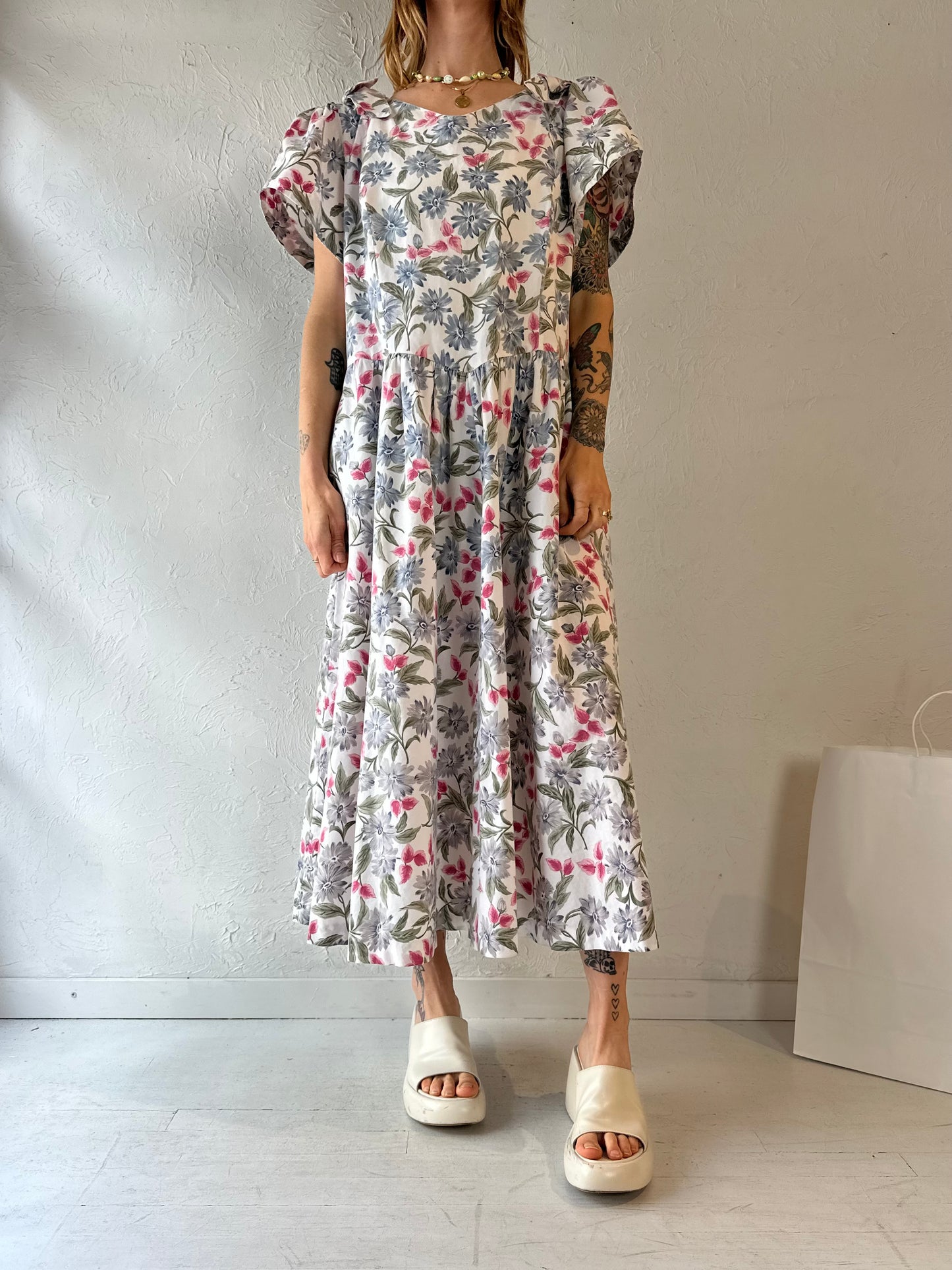 90s 'Manik In' Floral Print Dress / Large