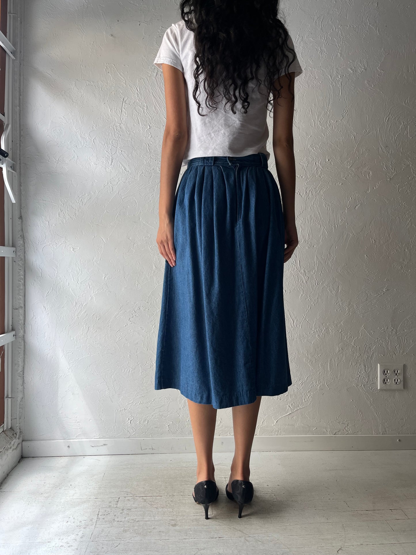 90s 'Seasons' Denim Midi Skirt / Small