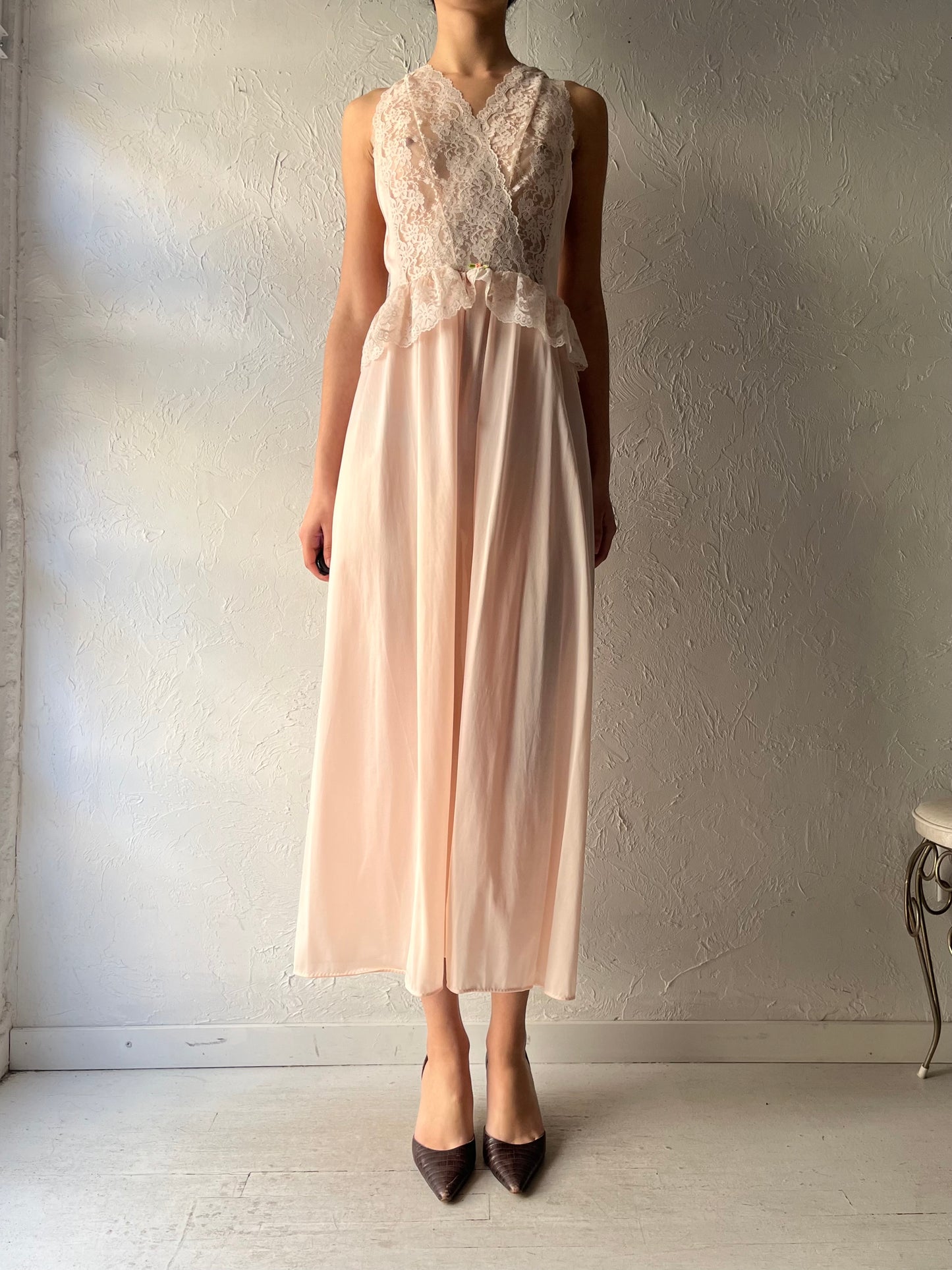 80s 'International Boutique' Pink Romantic Lingerie Slip Dress / Small