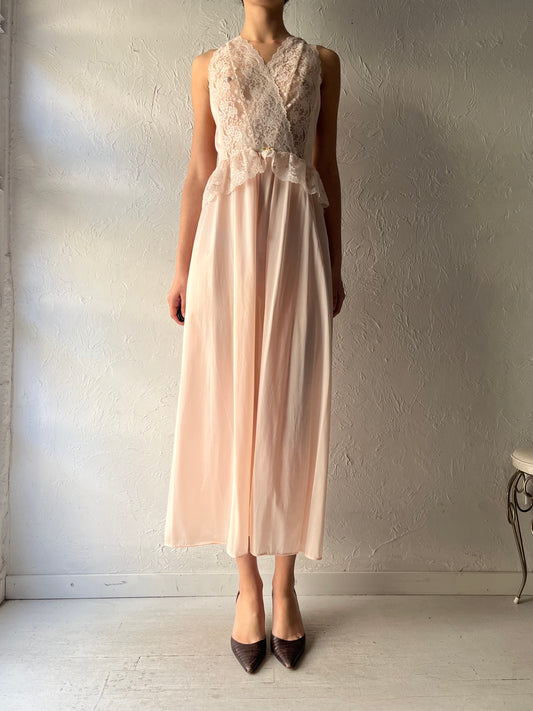 80s 'International Boutique' Pink Romantic Lingerie Slip Dress / Small