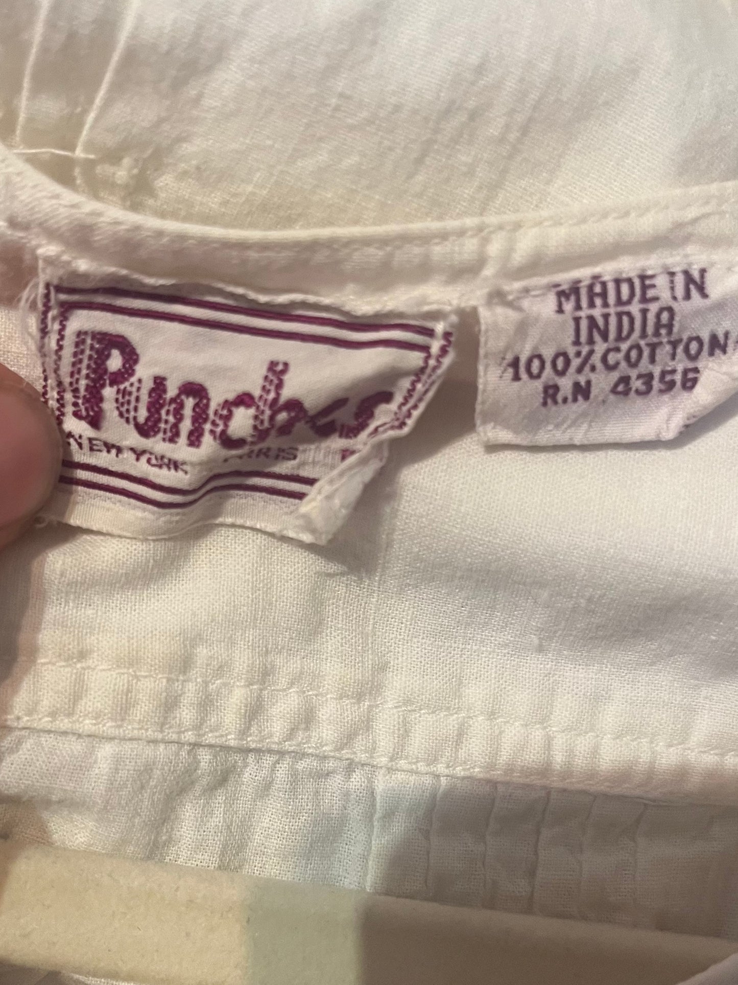 80s 'Punches' White Cotton Cottage Core Midi Dress / Medium