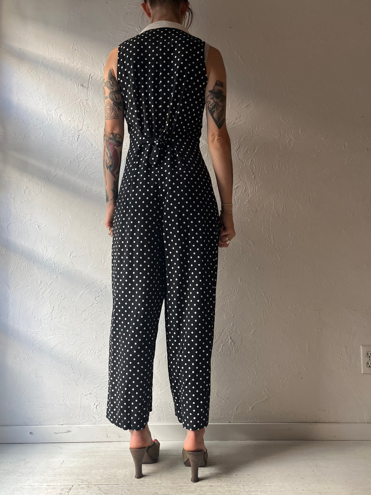 80s 'Chablis' Collared Polka Dot Retro Jumpsuit / Small