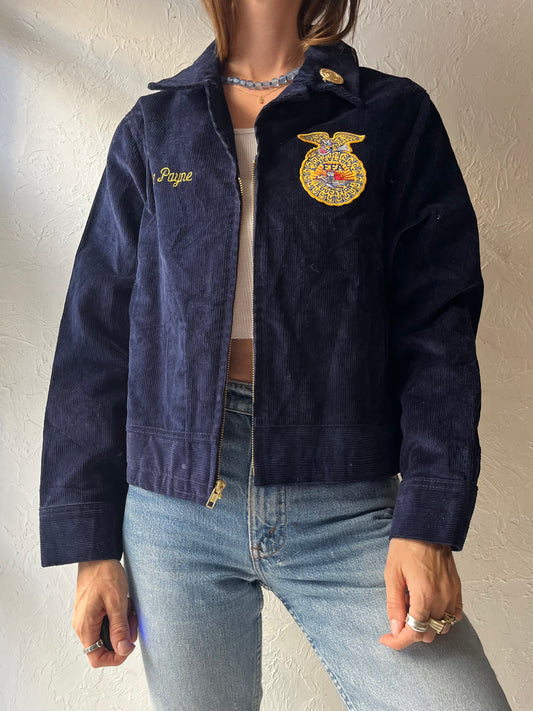 90s 'FFA' Kuna Idaho Navy Corduroy Agricultural Workwear Jacket / Made in USA / Medium