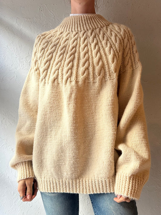 Vintage Cream Handmade Cable Knit Sweater / Small