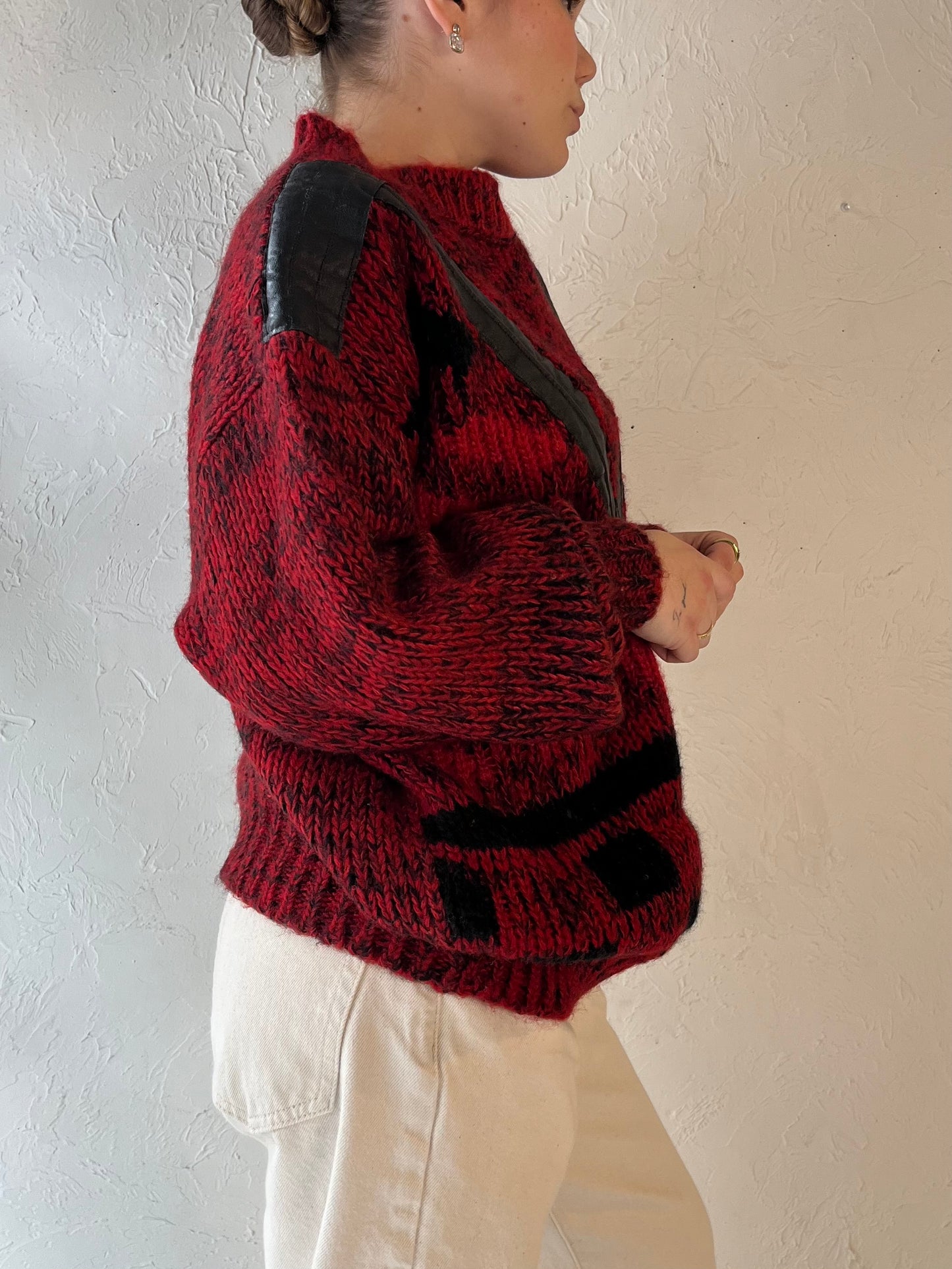 90s 'Front Line' Red Acrylic Knit Sweater / Medium