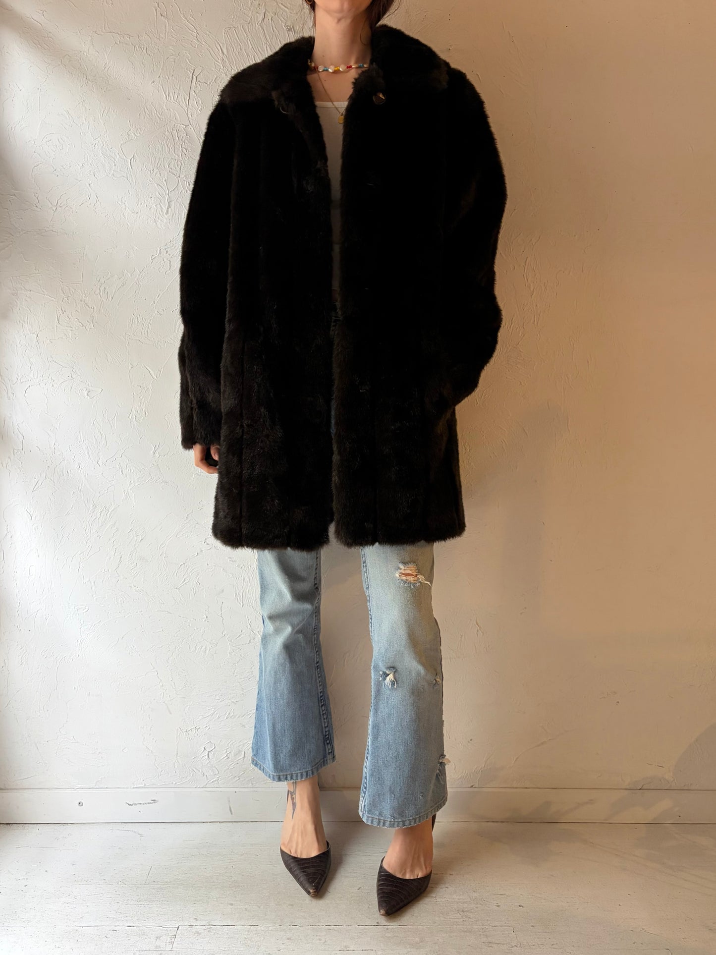 Y2k 'Fennilli' Brown Faux Fur Coat / XL