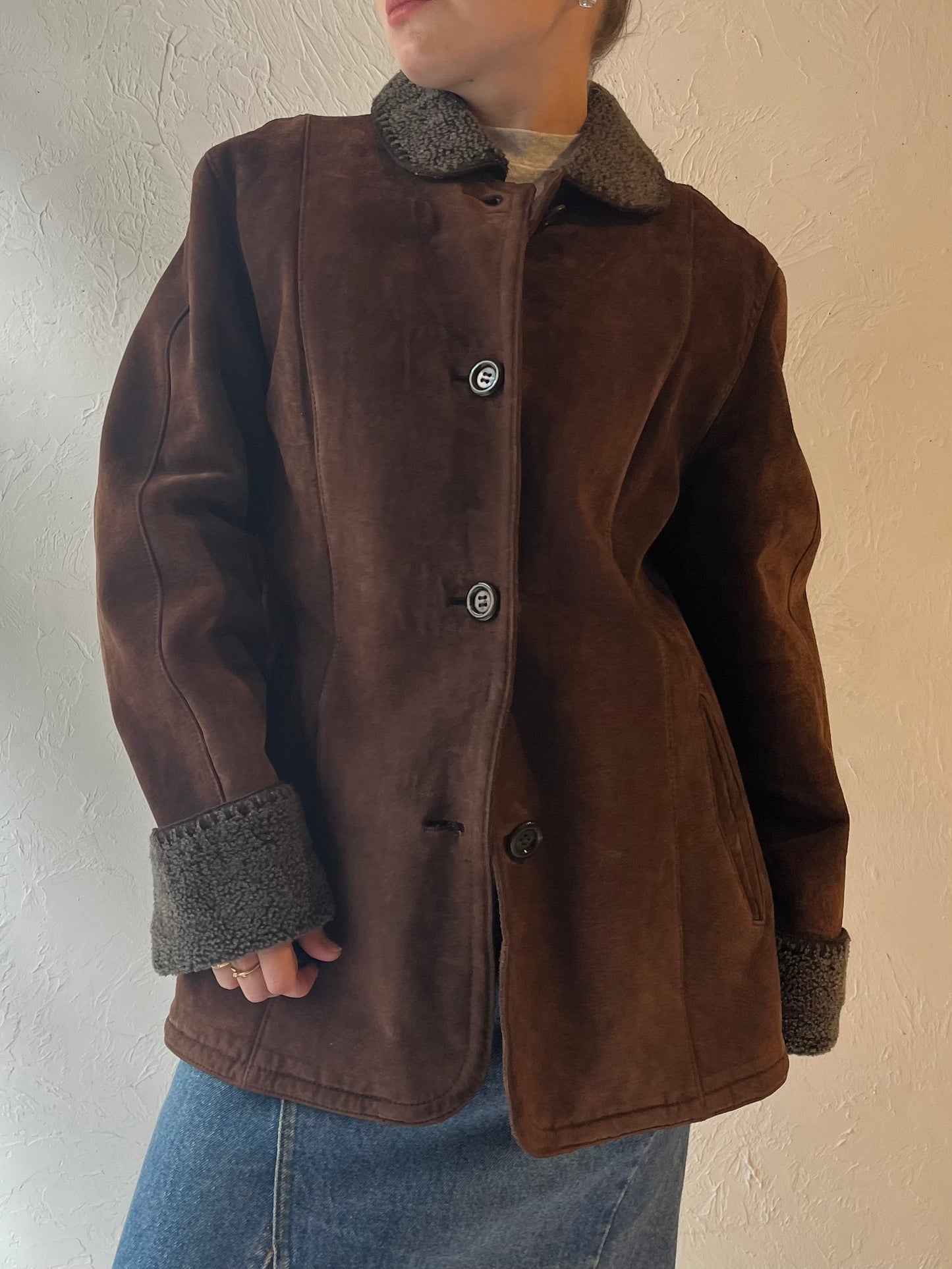 Y2k 'Gallery' Brown Suede Leather Jacket / Large