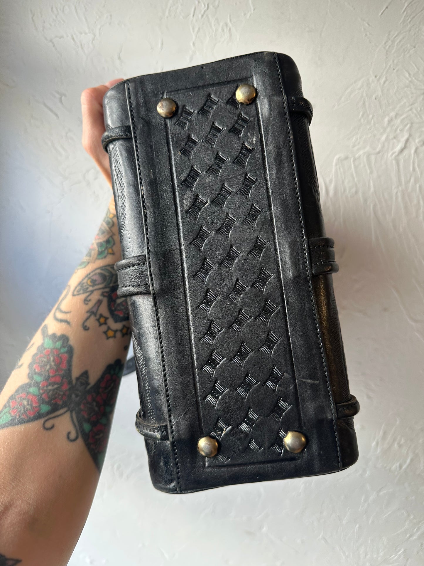 70s Tooled Black Leather Purse