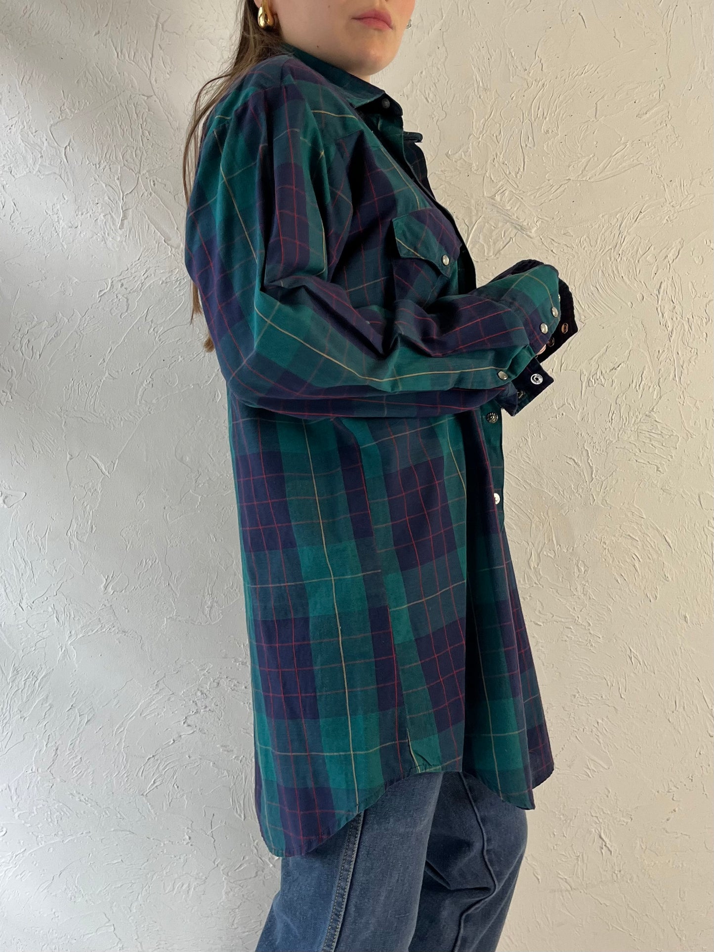 80s ‘MWG’ Plaid Western Pearl Snap Shirt / Medium