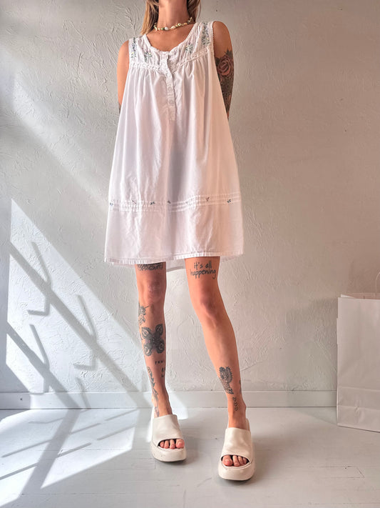 Y2k 'La Cera' White Cotton Mini Dress / Medium
