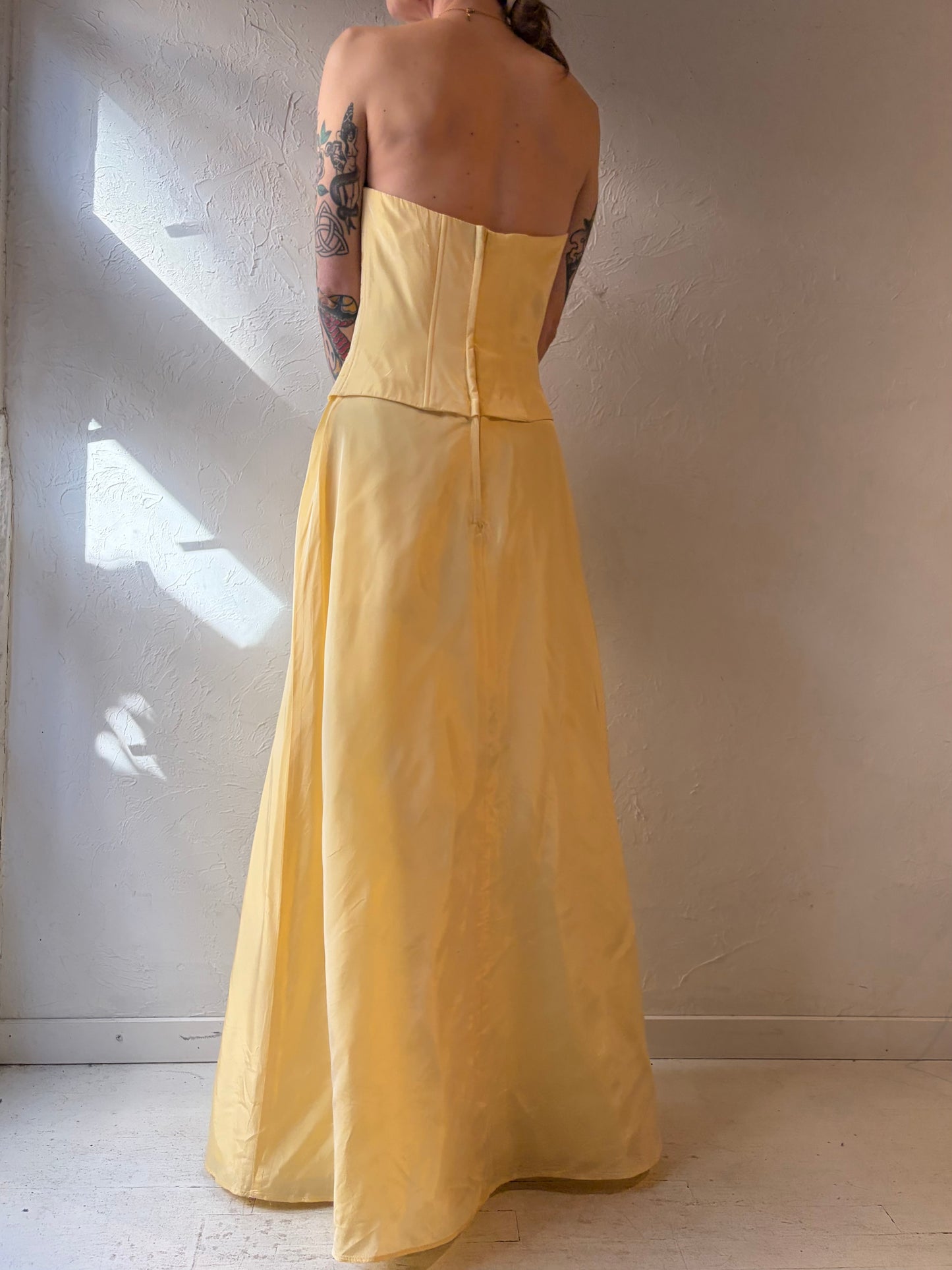 80s 'Gunne Sax' Yellow Strapless Formal Dress / Medium