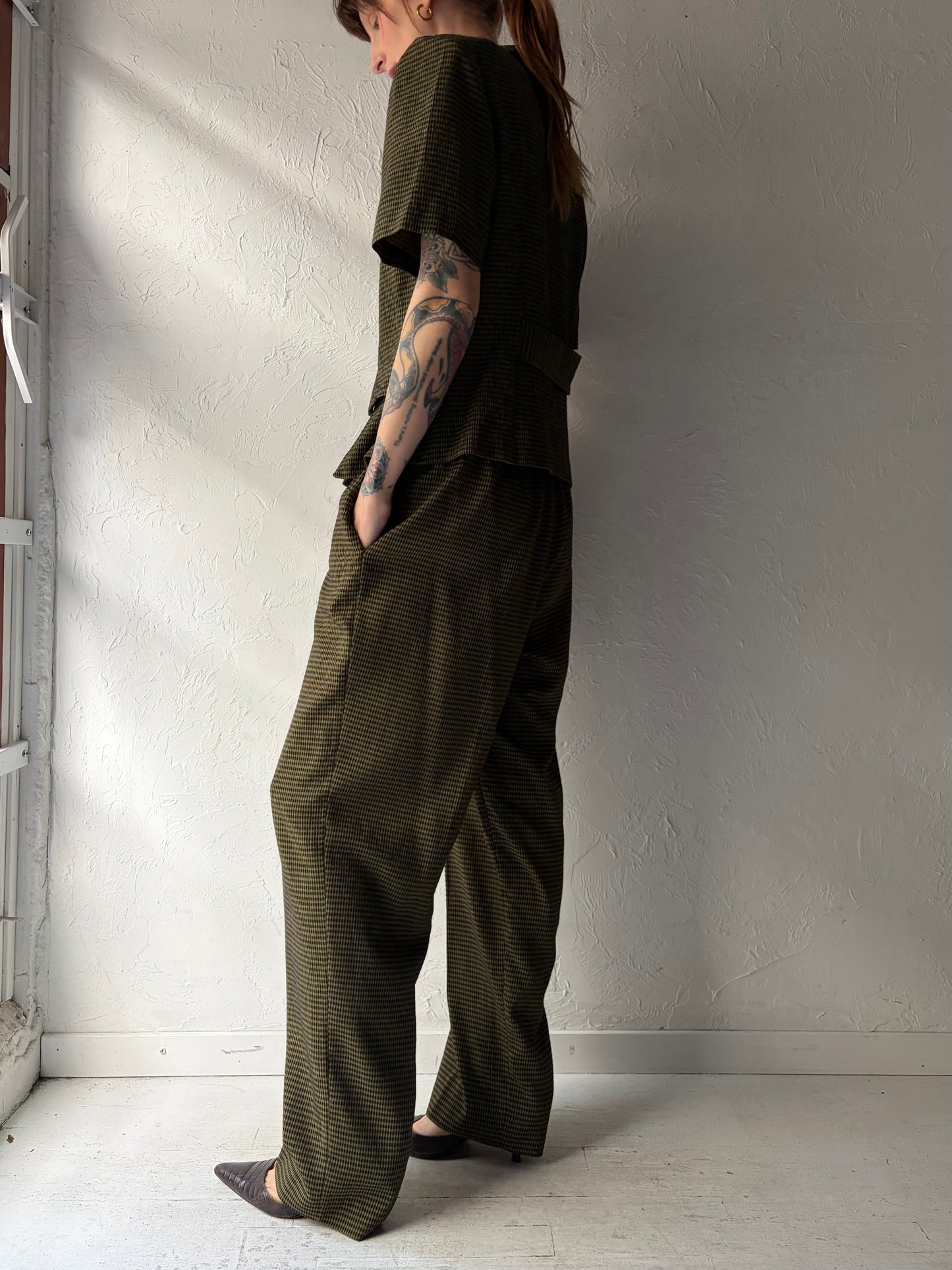 90s 'Sag Harbor' Green Gingham Suit Set / Medium