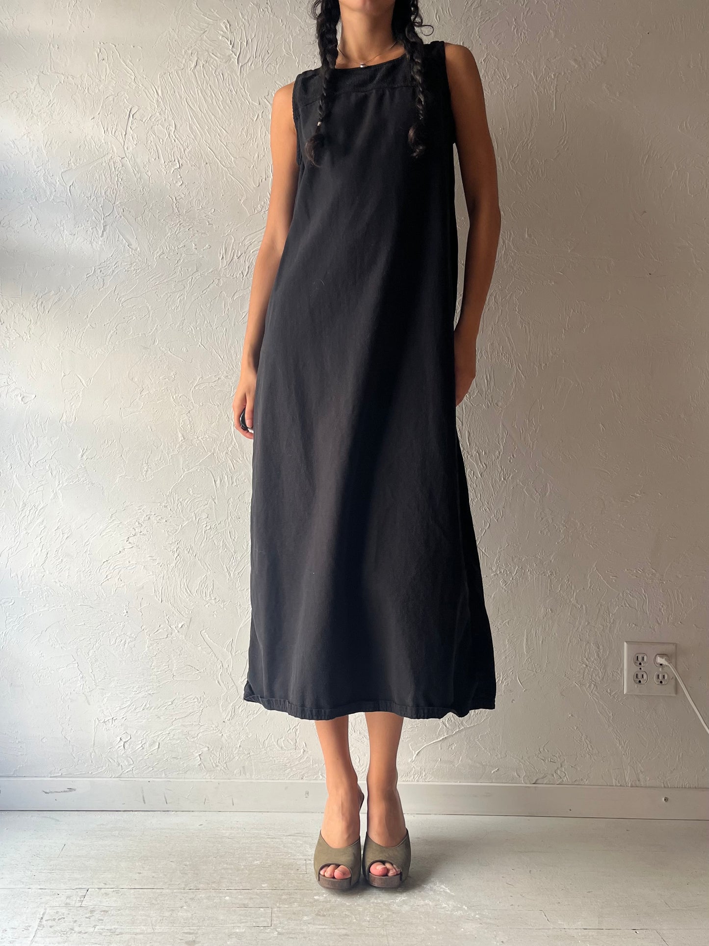 90s 'David Dart' Black Denim Maxi Dress / Medium