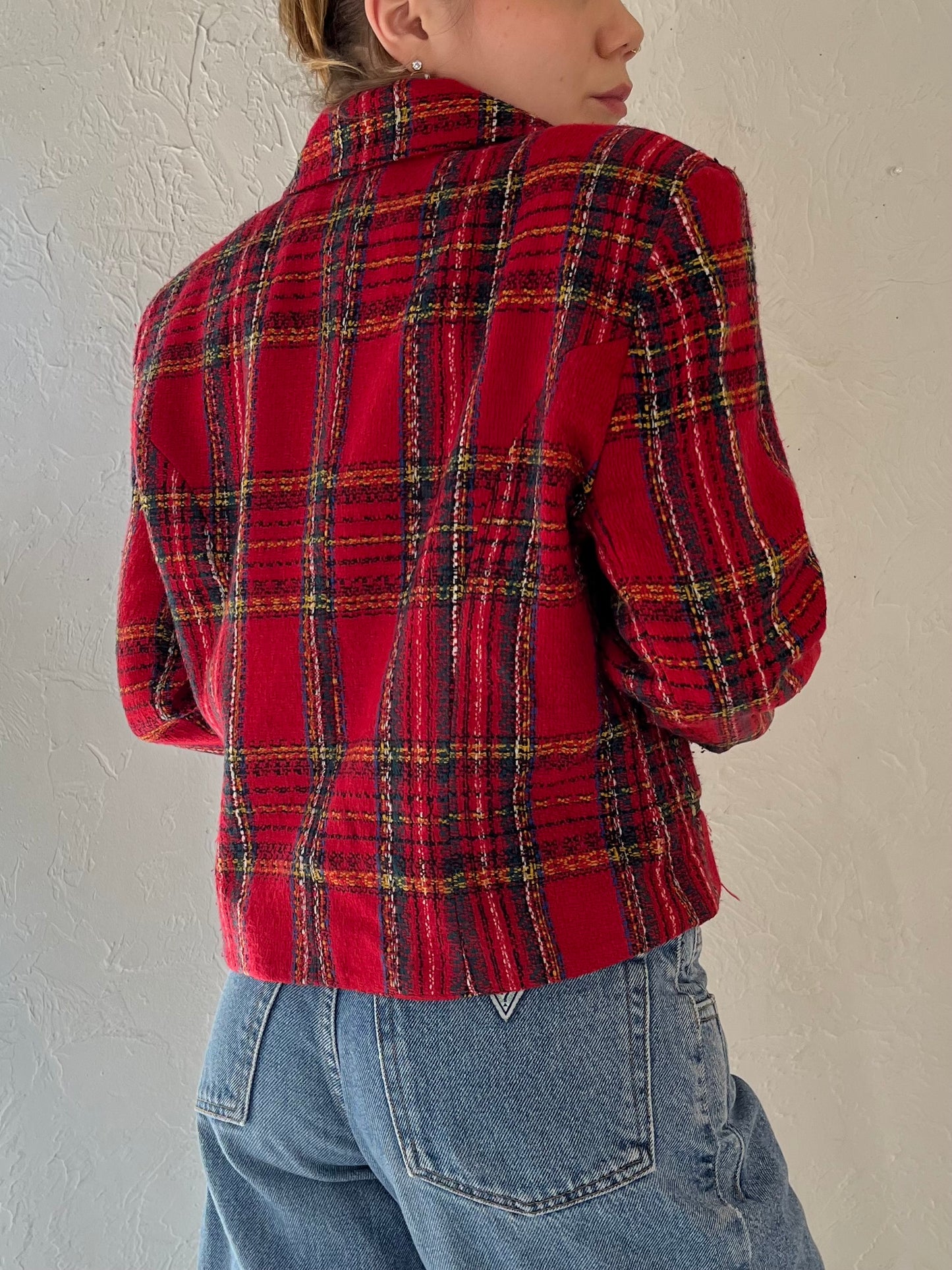 90s 'Lori Ann' Red Plaid Blazer Jacket / Medium