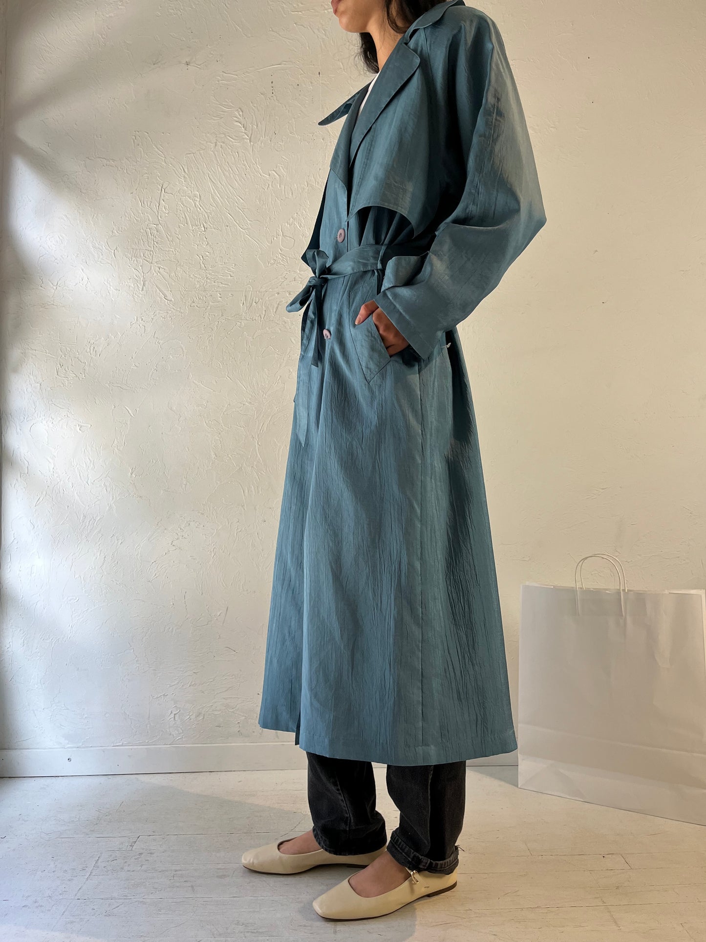 Y2k 'Thunder Bay' Light Weight Blue Trench Coat / Medium