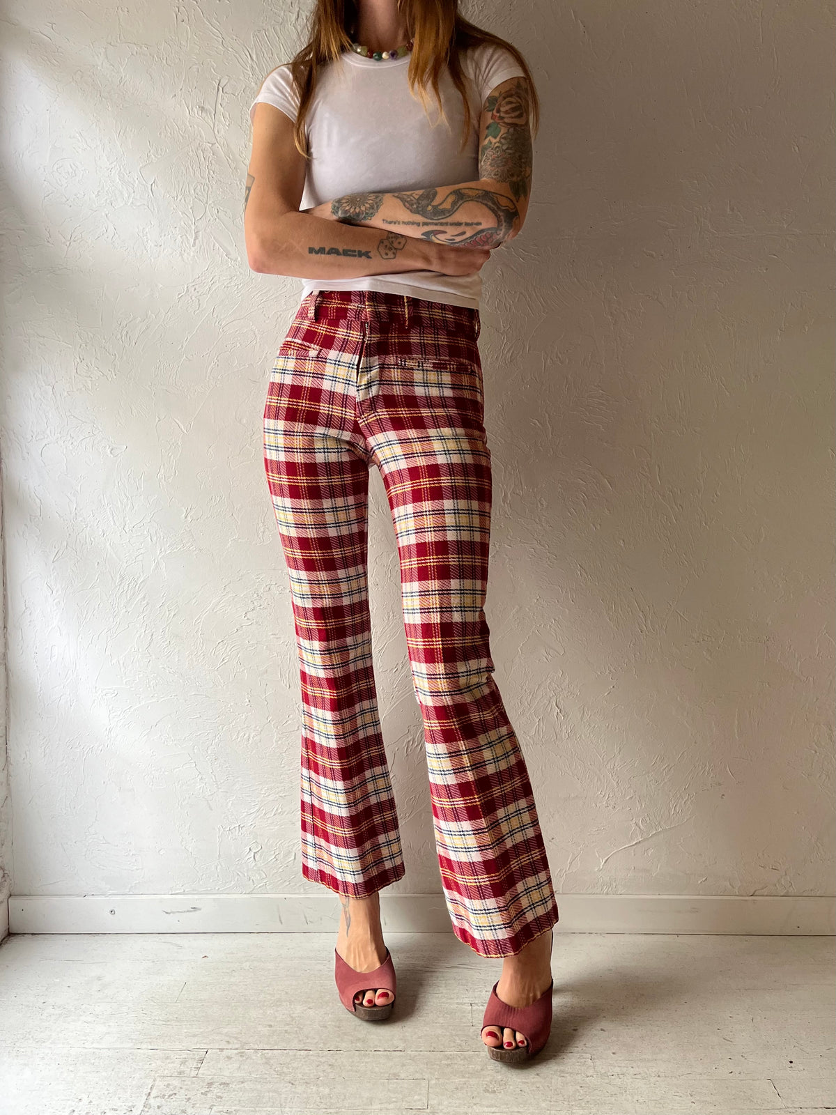 70s 'Sears Roebuck' Plaid Flare Pants / Small