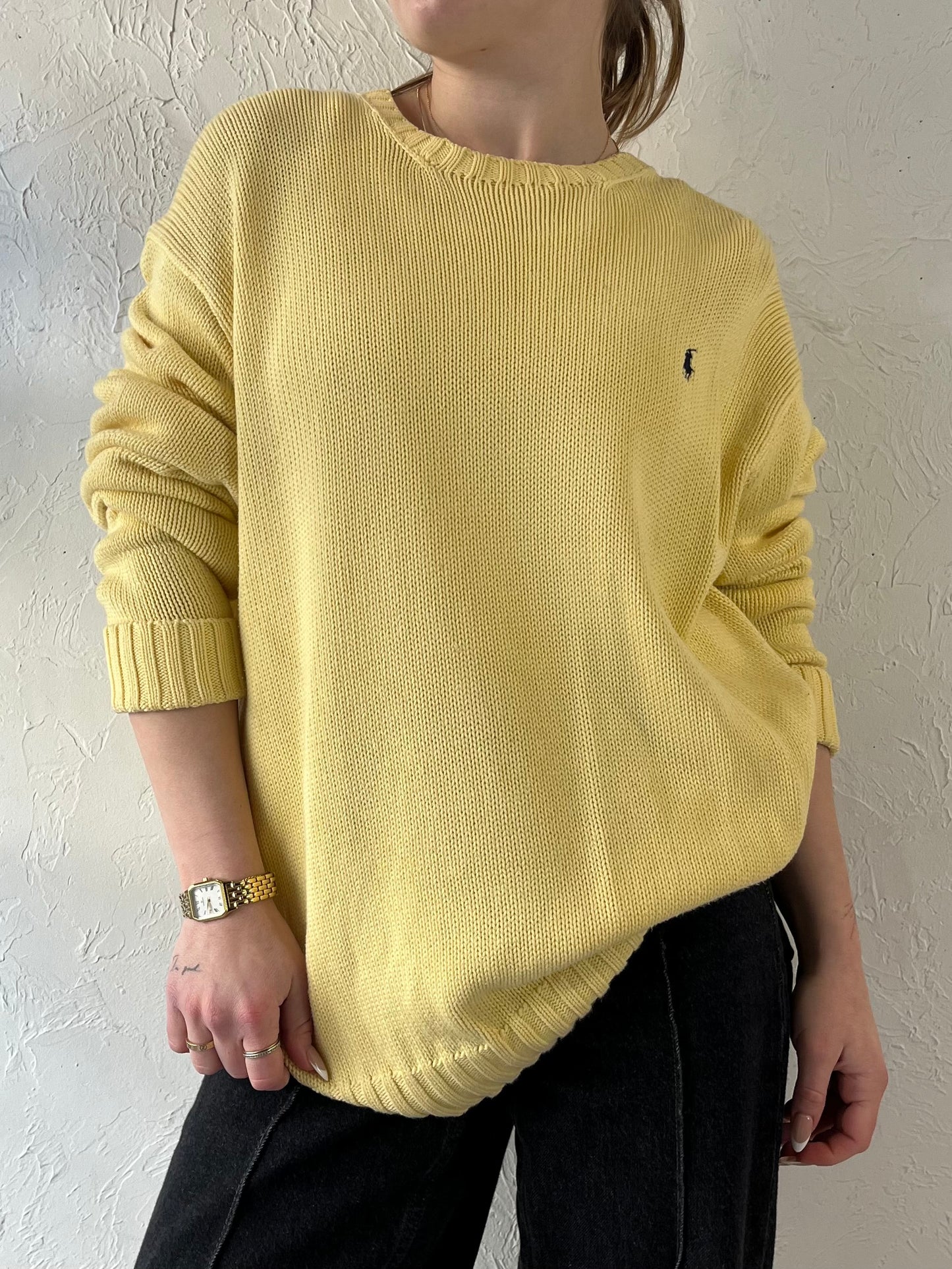 Y2K ‘Ralph Lauren’ Yellow Cotton Knit Sweater / Small