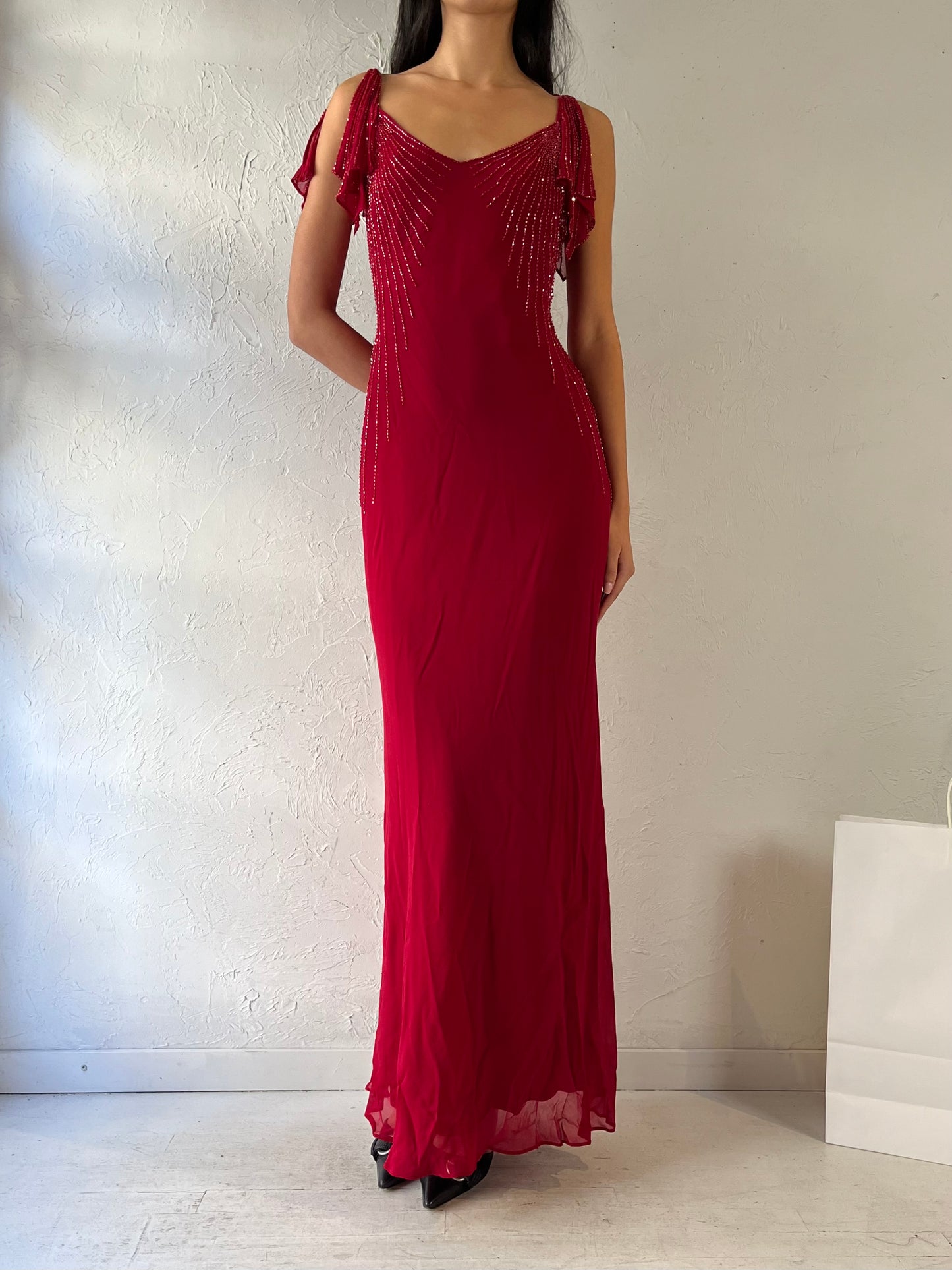 Y2K ‘Le Chateau’ Red Beaded Formal Dress / Small