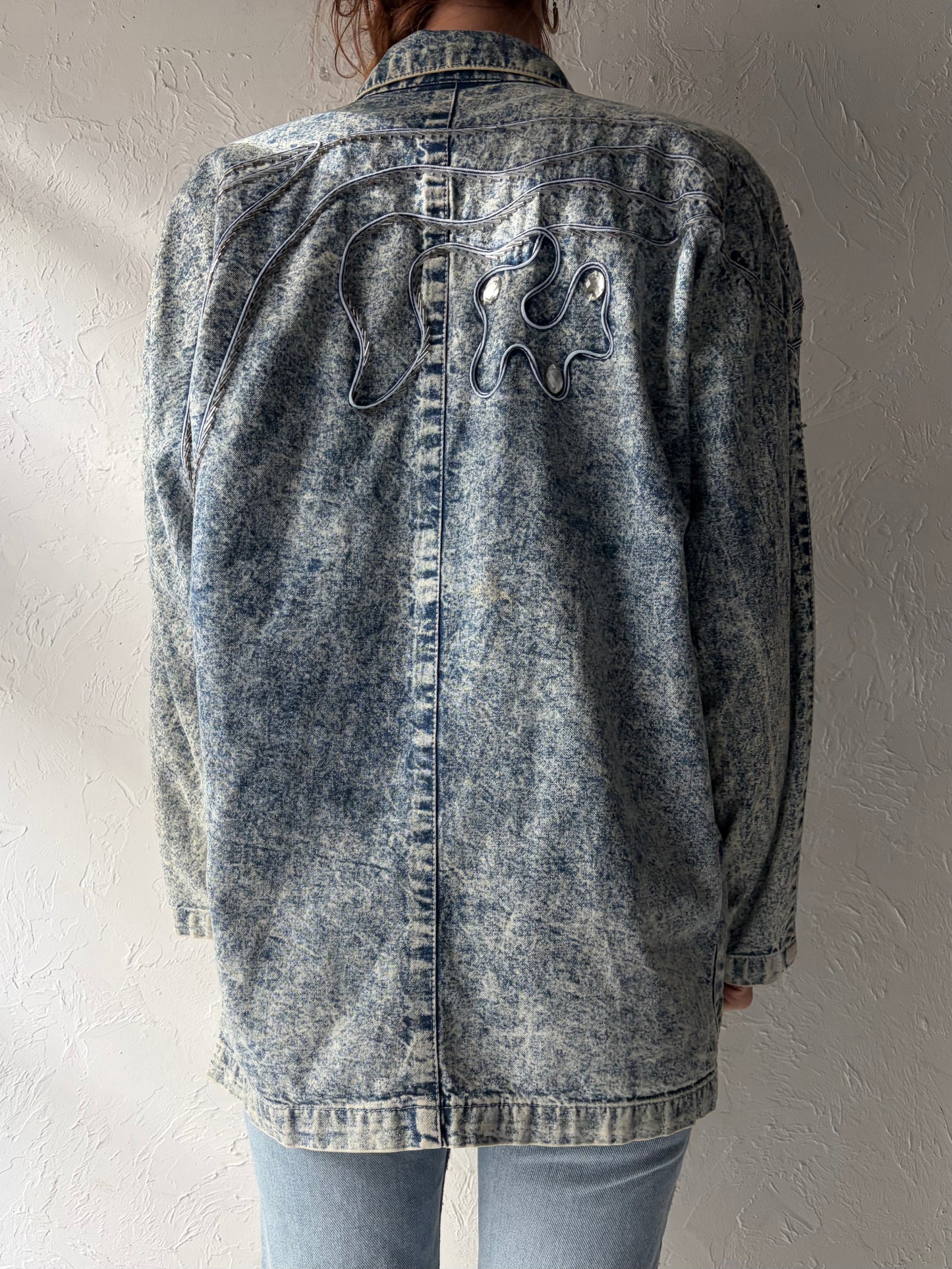 80s 'Michelle's' Retro Acid Wash Denim Jacket / 1980s Jean Western Blazer Jacket / Medium