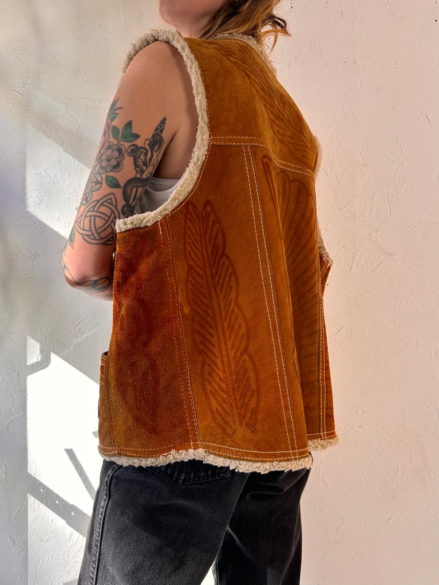 80s 'Genuine Leather' Suede Leather Vest / Large