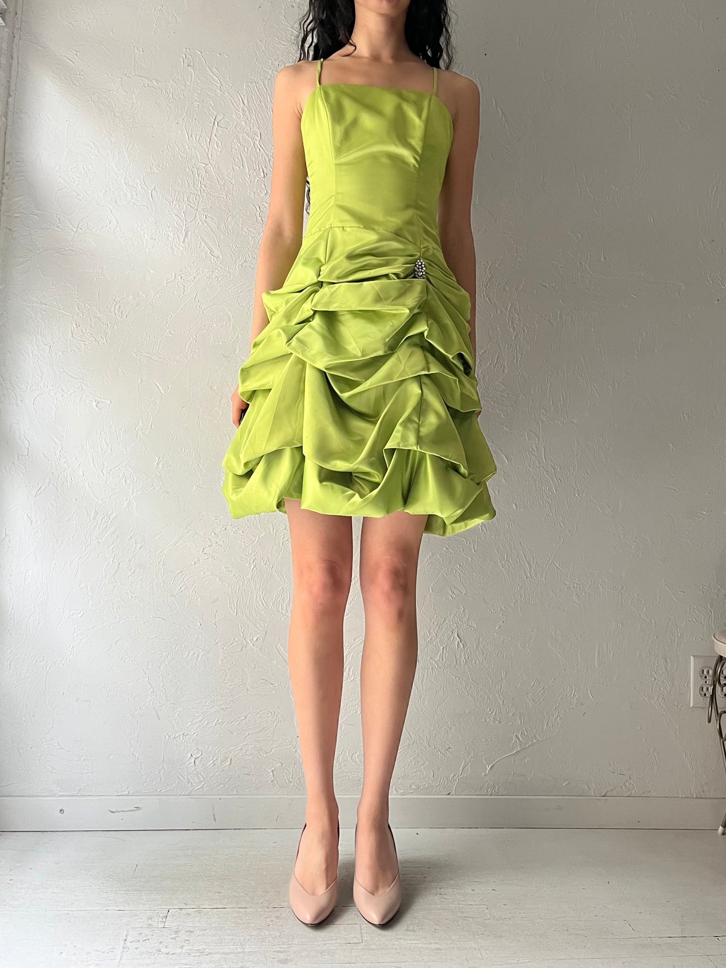 Y2k 'Star Box' Lime Green Bubble Mini Formal Dress / XS