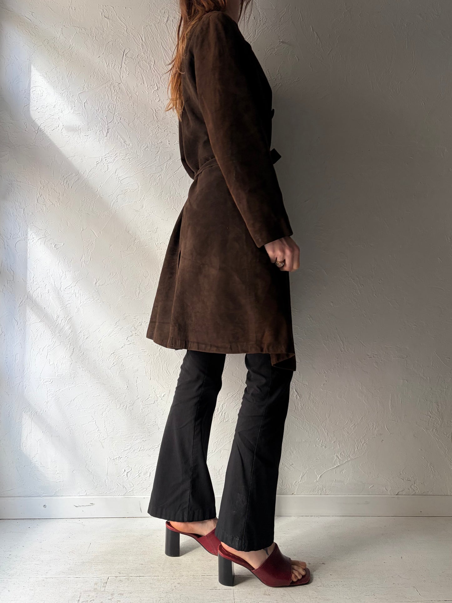 70s 'Kristines' Brown Suede Leather Trench Coat / Medium