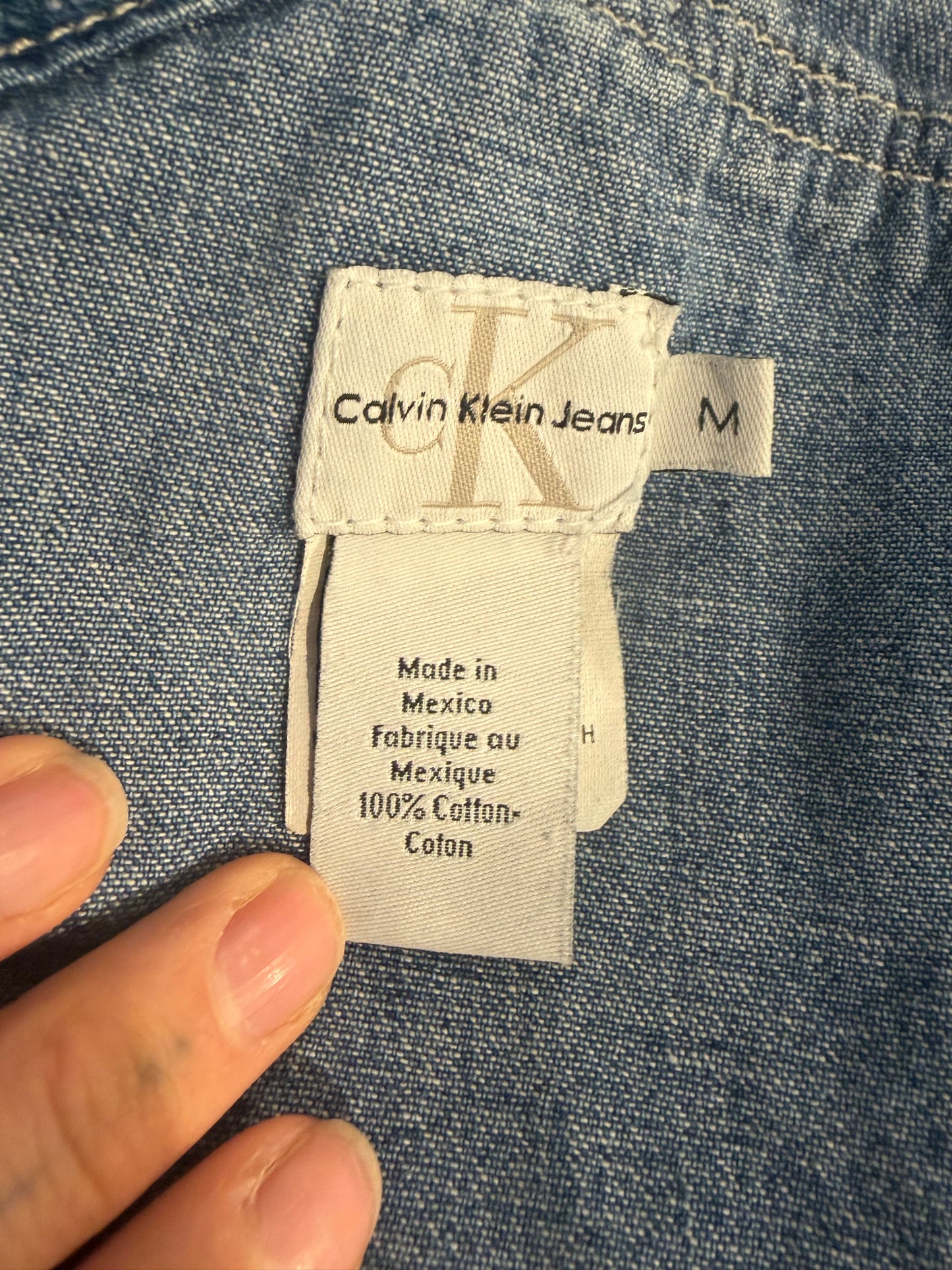 90s 'Calvin Klein' Denim Overall Shorts / Medium