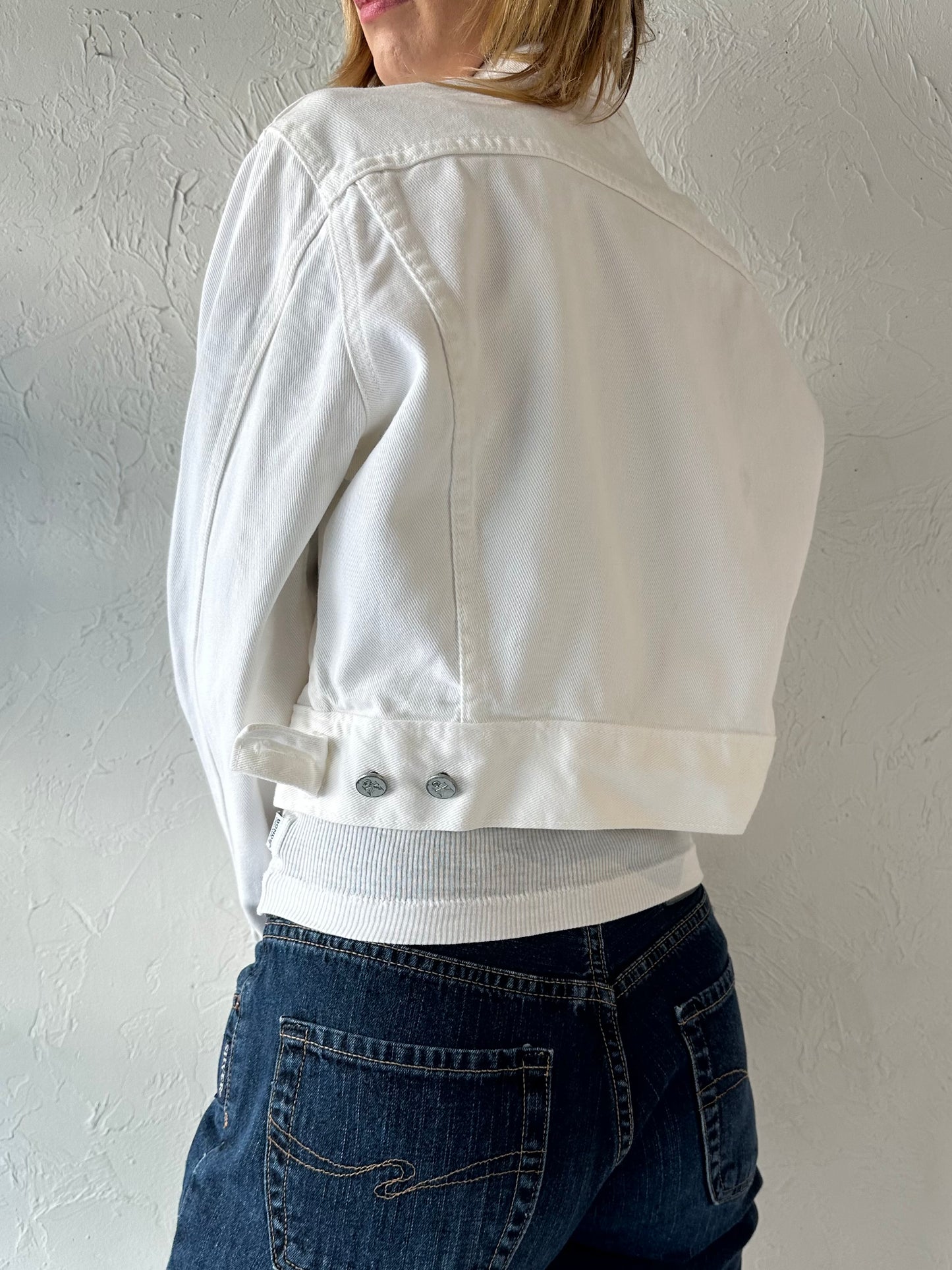 90s 'Calvin Klein' White Cropped Denim Jacket / Small