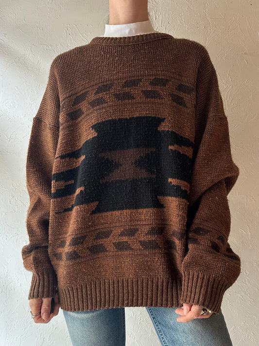80s 'Copper' Brown Knit Crew Neck Sweater / XL