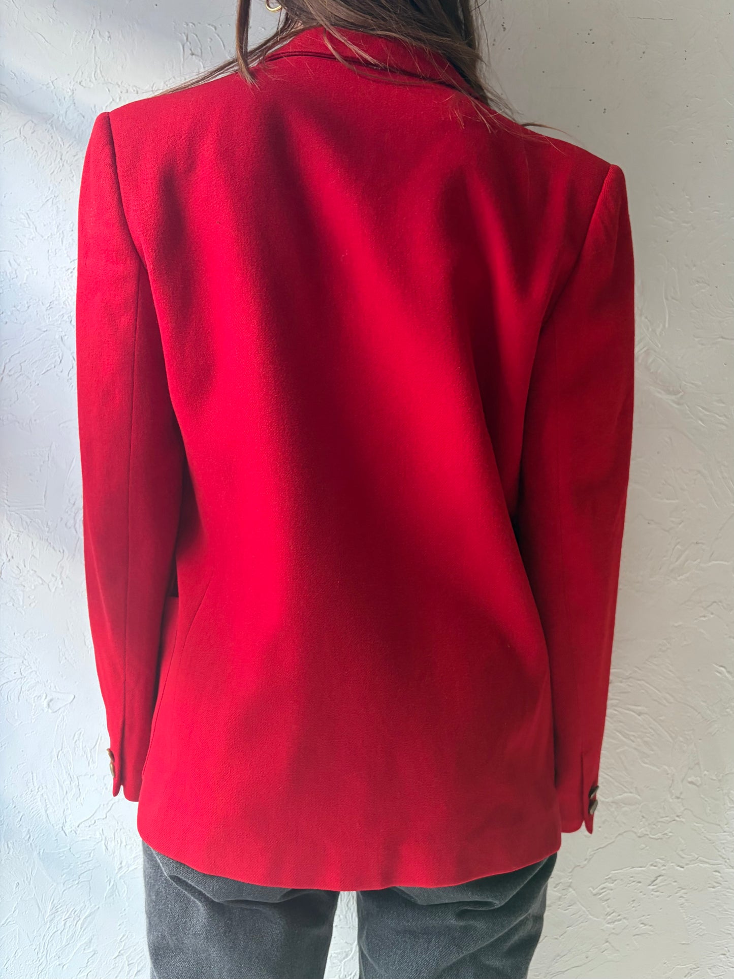 80s 'Chaus' Red Knit Academia Blazer Jacket / Medium