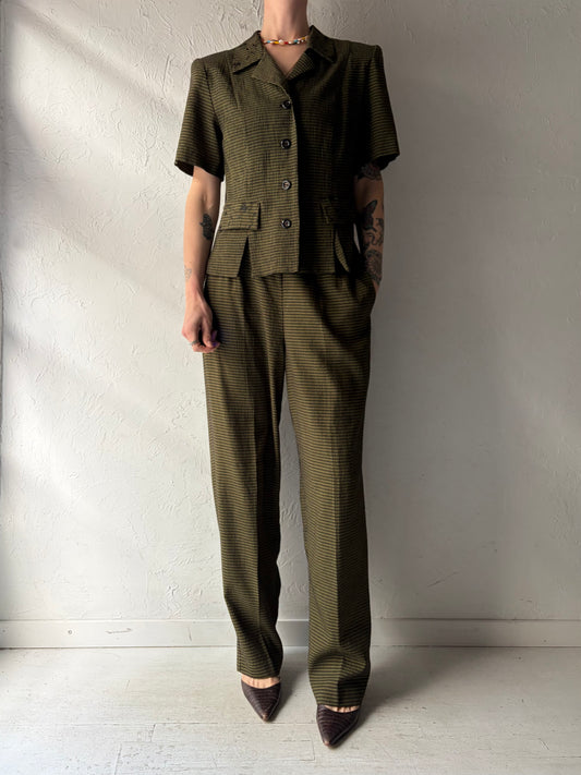 90s 'Sag Harbor' Green Gingham Suit Set / Medium