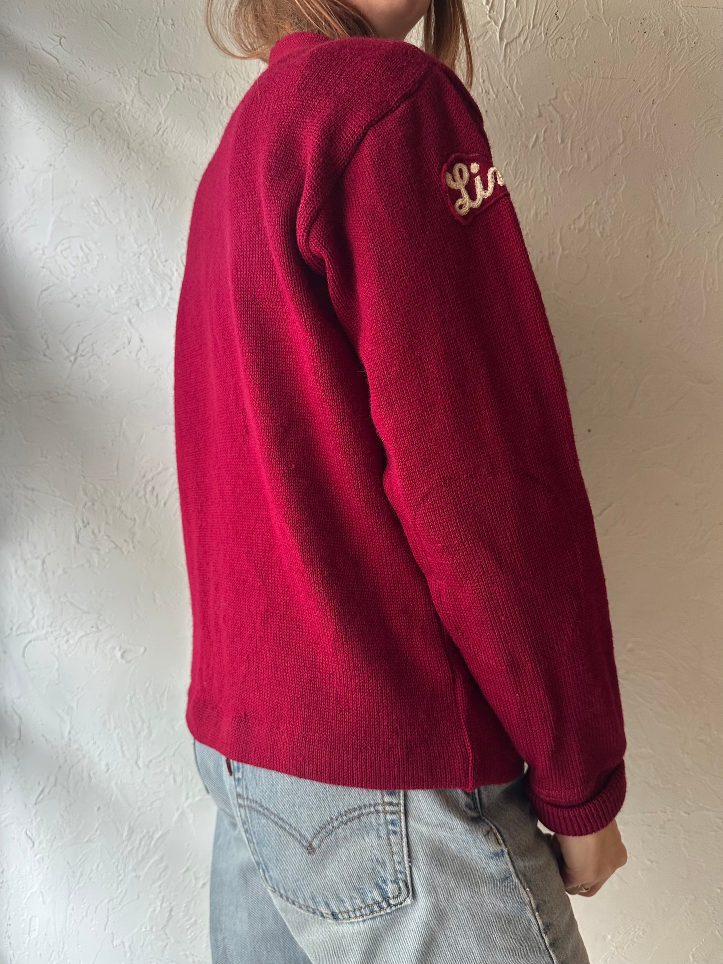 70s Virgin Wool Varsity Cardigan Sweater / Small