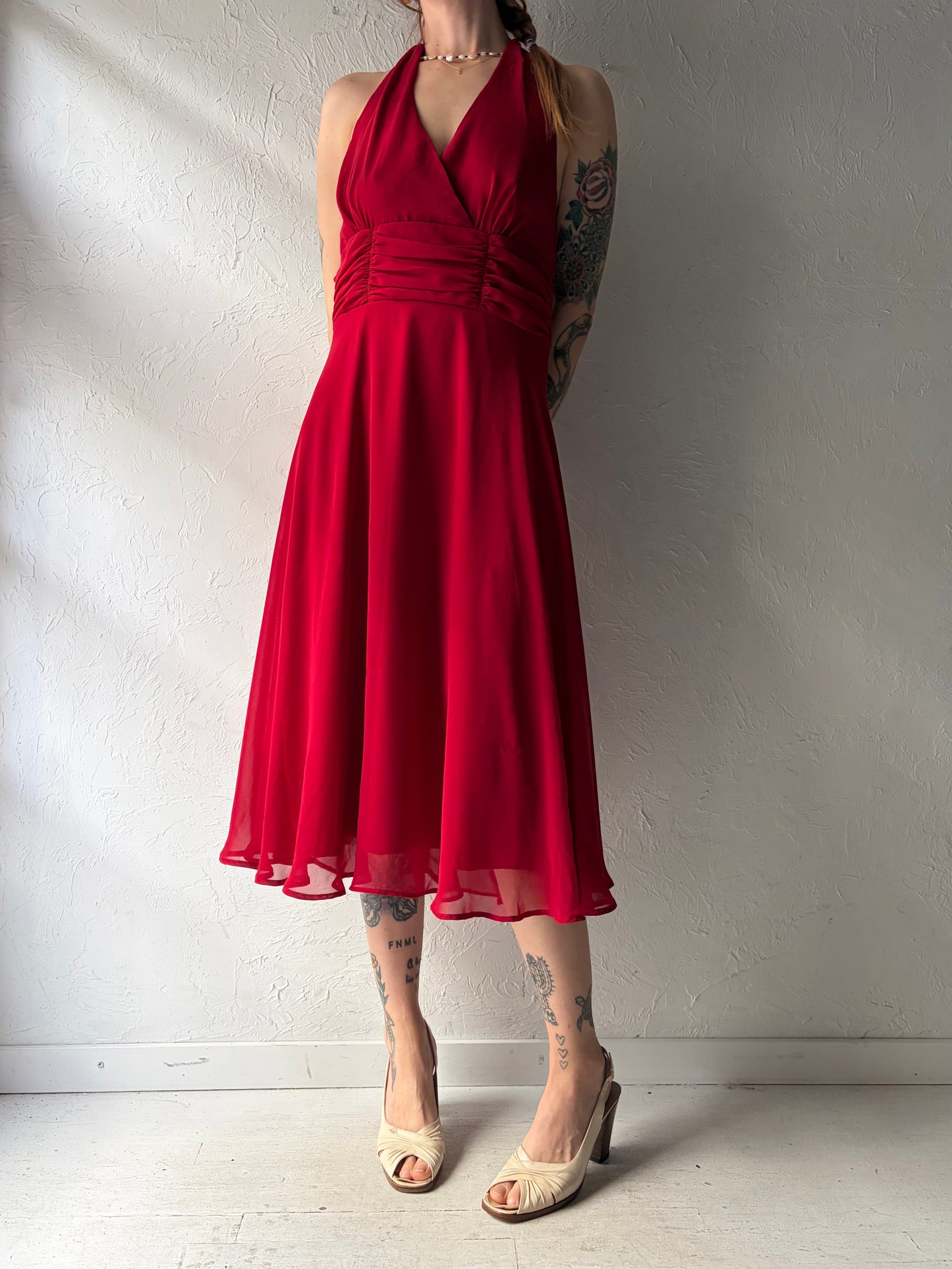 Y2k 'Connected' Red Romanic Formal Party Halter Dress / Medium