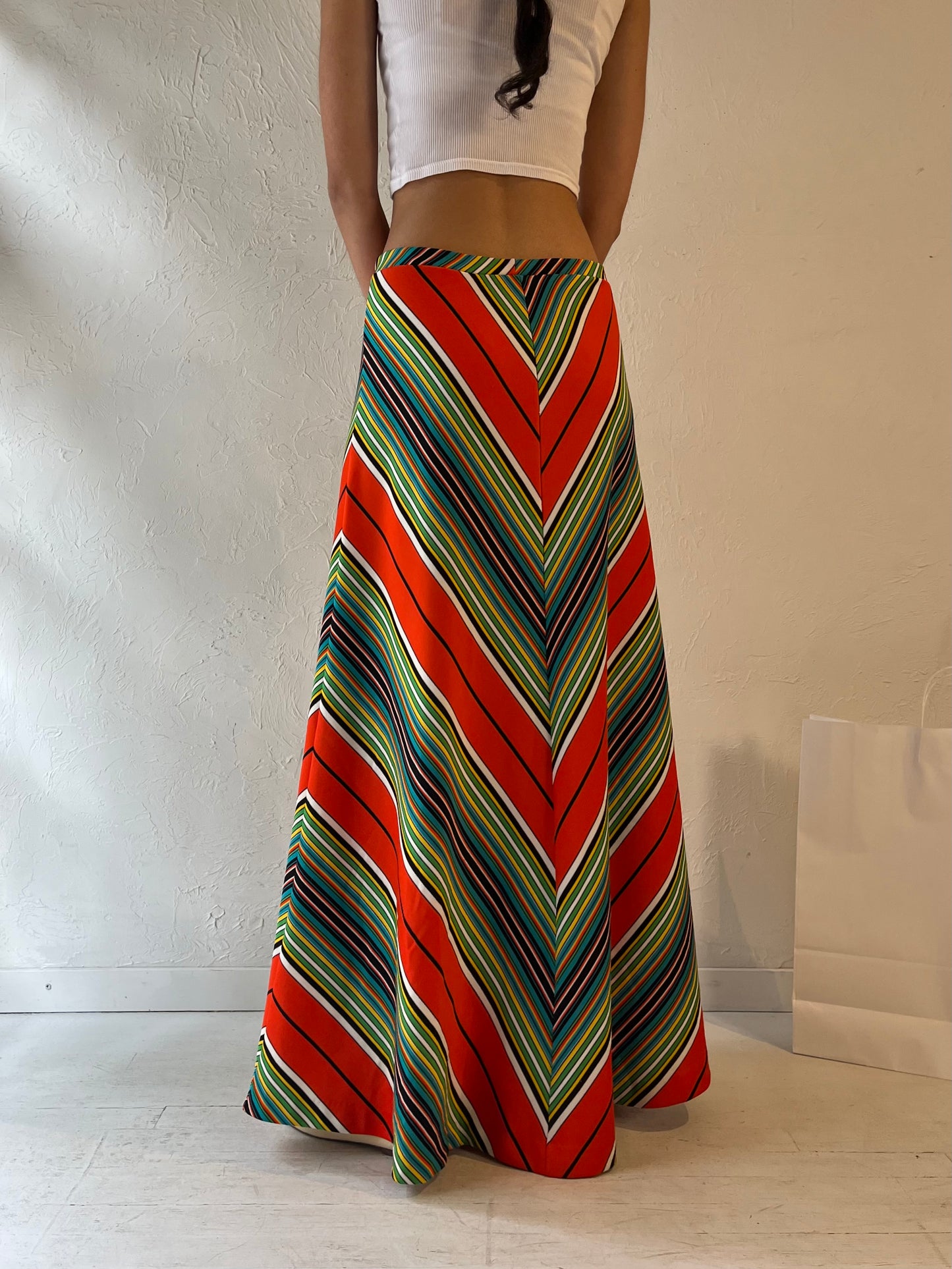 70s 'Aileen' Chevron Maxi Skirt / Small