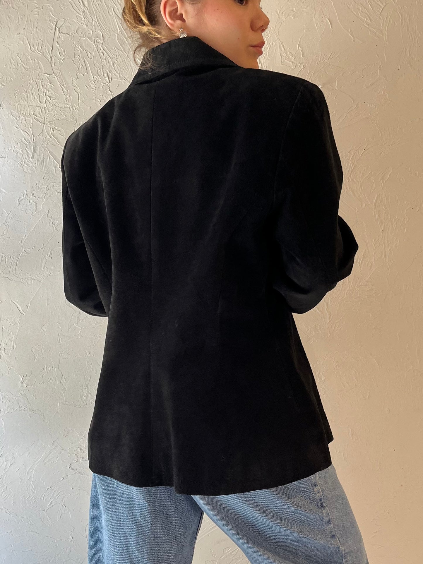 90s 'Danier' Black Suede Leather Jacket / Large