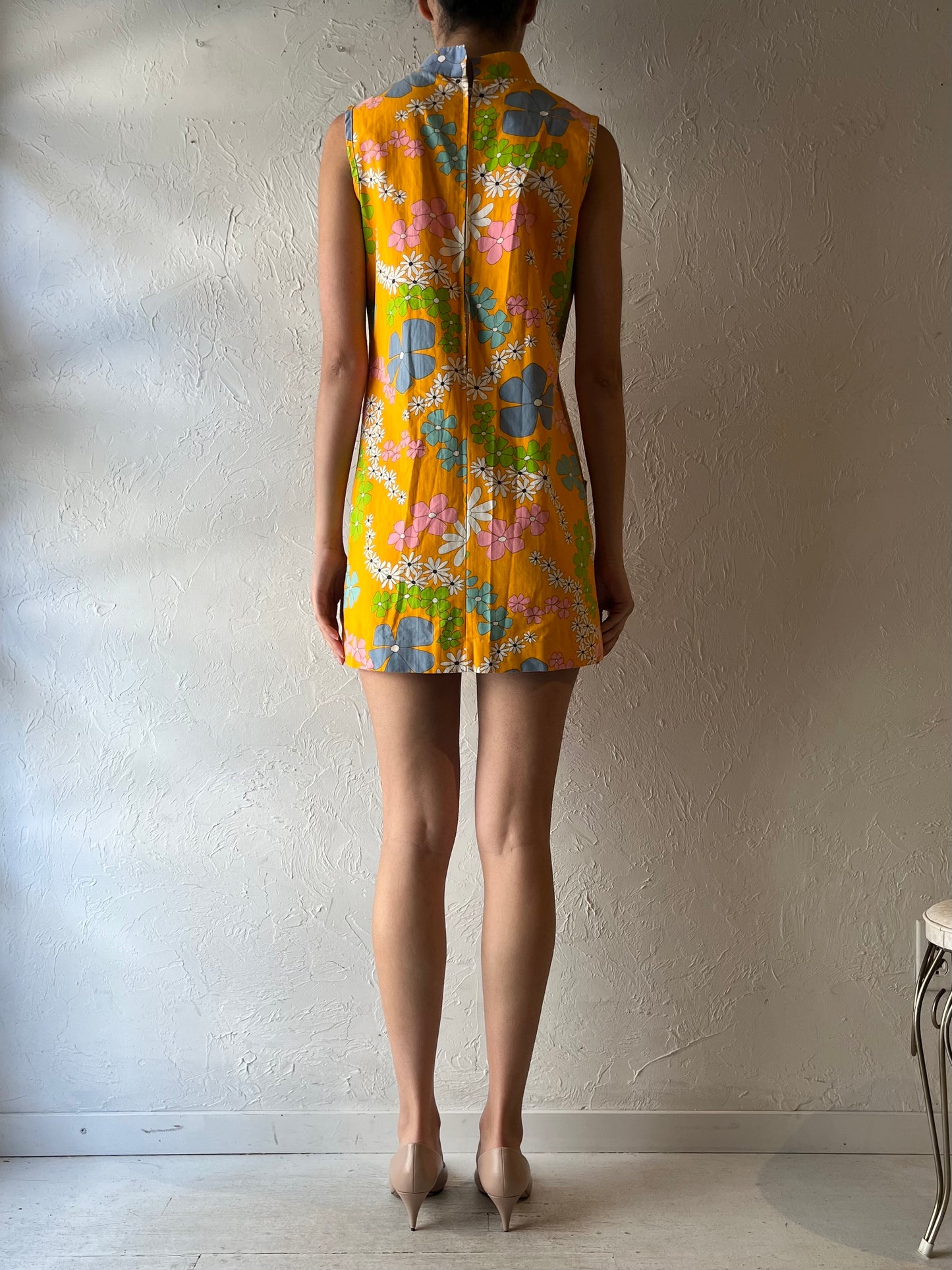 70s Handmade Floral Retro Mod Micro Mini Summer Dress / Small