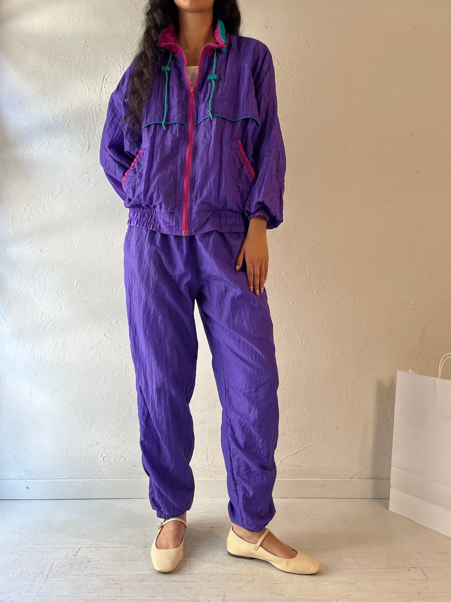 90s 'Forteza' Purple Nylon Track Suit / Medium