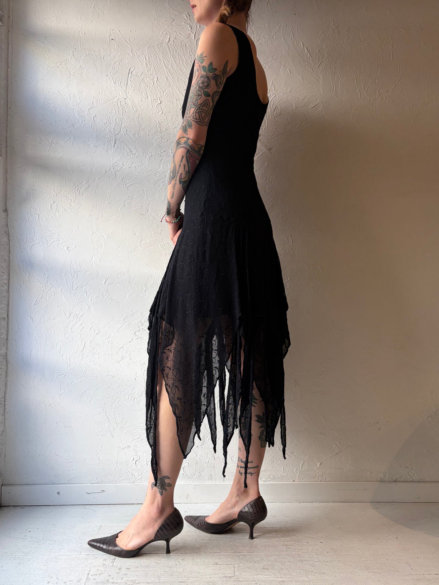 90s 'Majik' Black Fairycore Sequin Dress / Medium