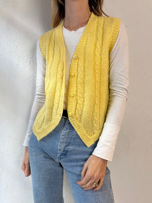 70s 'Ormond' Yellow Acrylic Knit Sweater Vest / Small