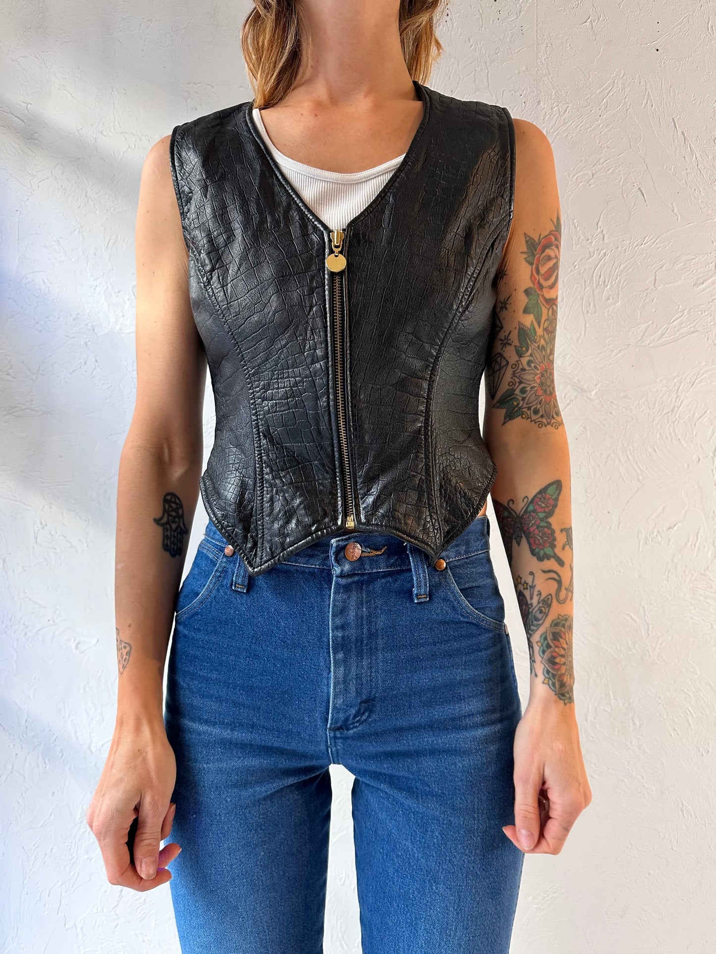 90s 'Vakko' Leather Vest Top / Small