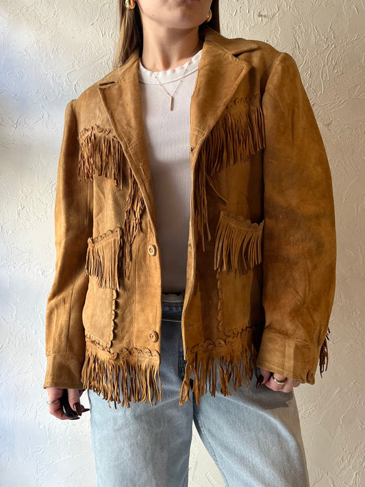 70s Western Fringe Suede Leather Jacket / Medium