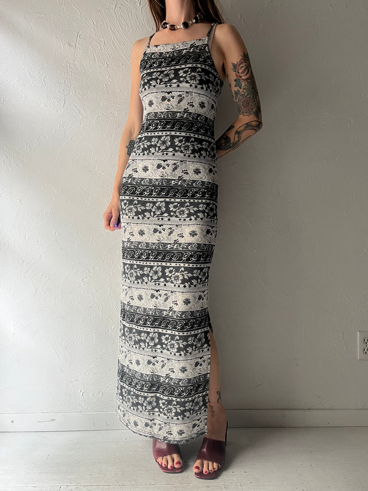 90s 'MC Collection' Striped Patterned Maxi Dress / Small